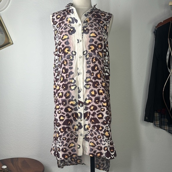 Mara Hoffman | leopard print shirt-dress mini sleeveless button up size small - Picture 7 of 14